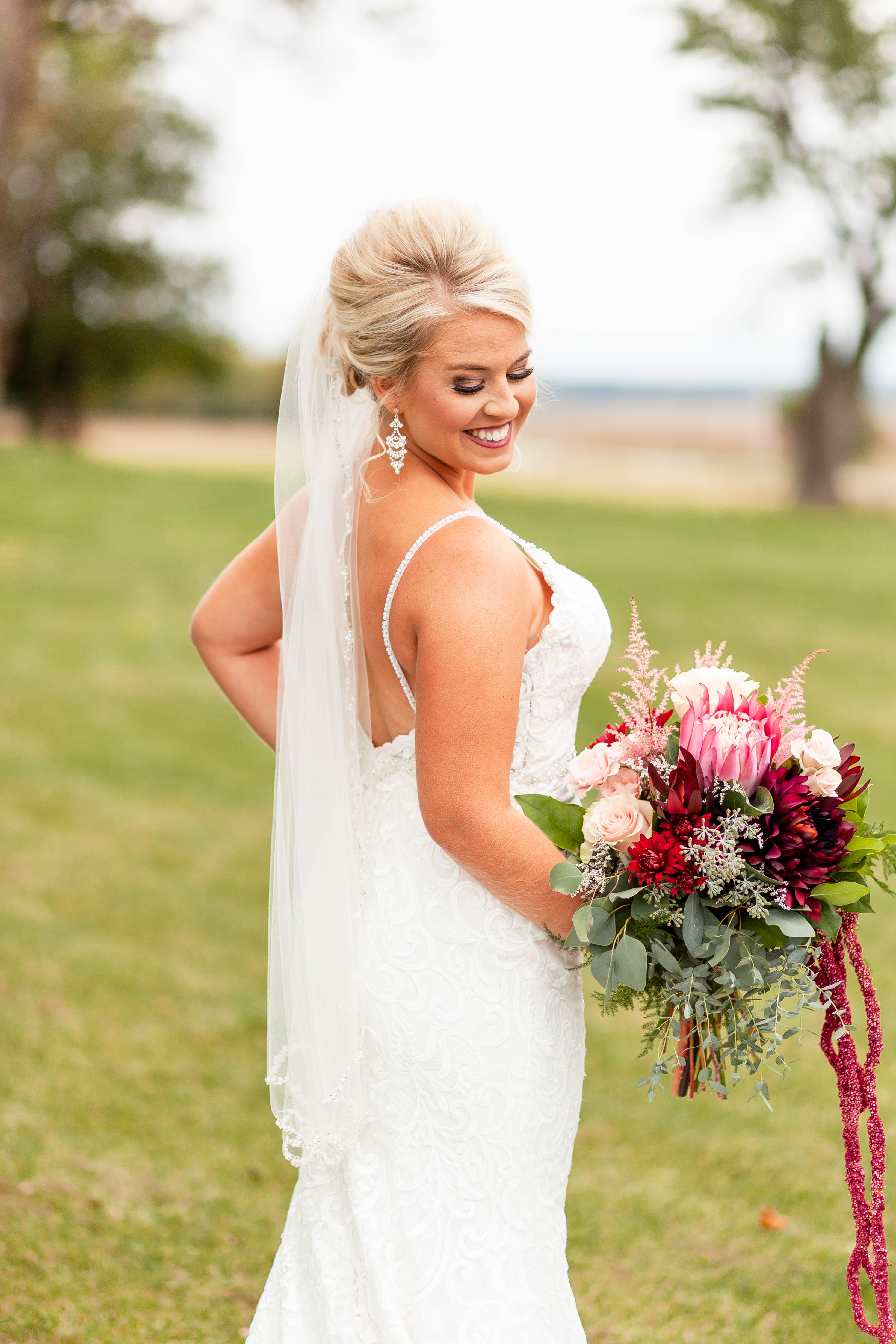 Luxury-Illinois-Wedding-Photographers-Central-Illinois-Wedding-Kankakee-County-Wedding-Photographer-Lace-Wedding-Dress-Pink-and-Red-Wedding-Bouquet