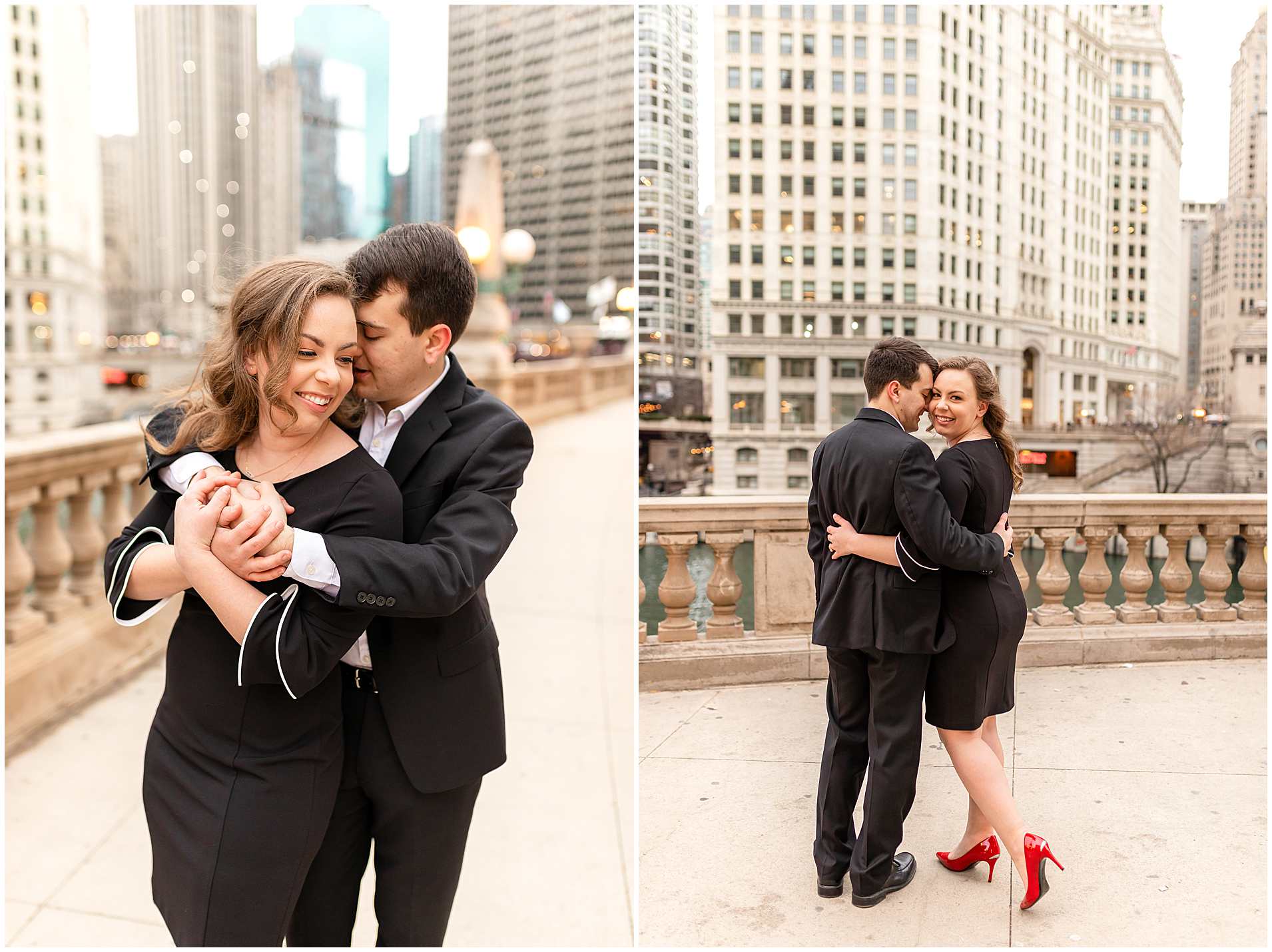 Spring Engagement Photos on Chicago Riverwalk The Wrigley Building, Formal Engagement