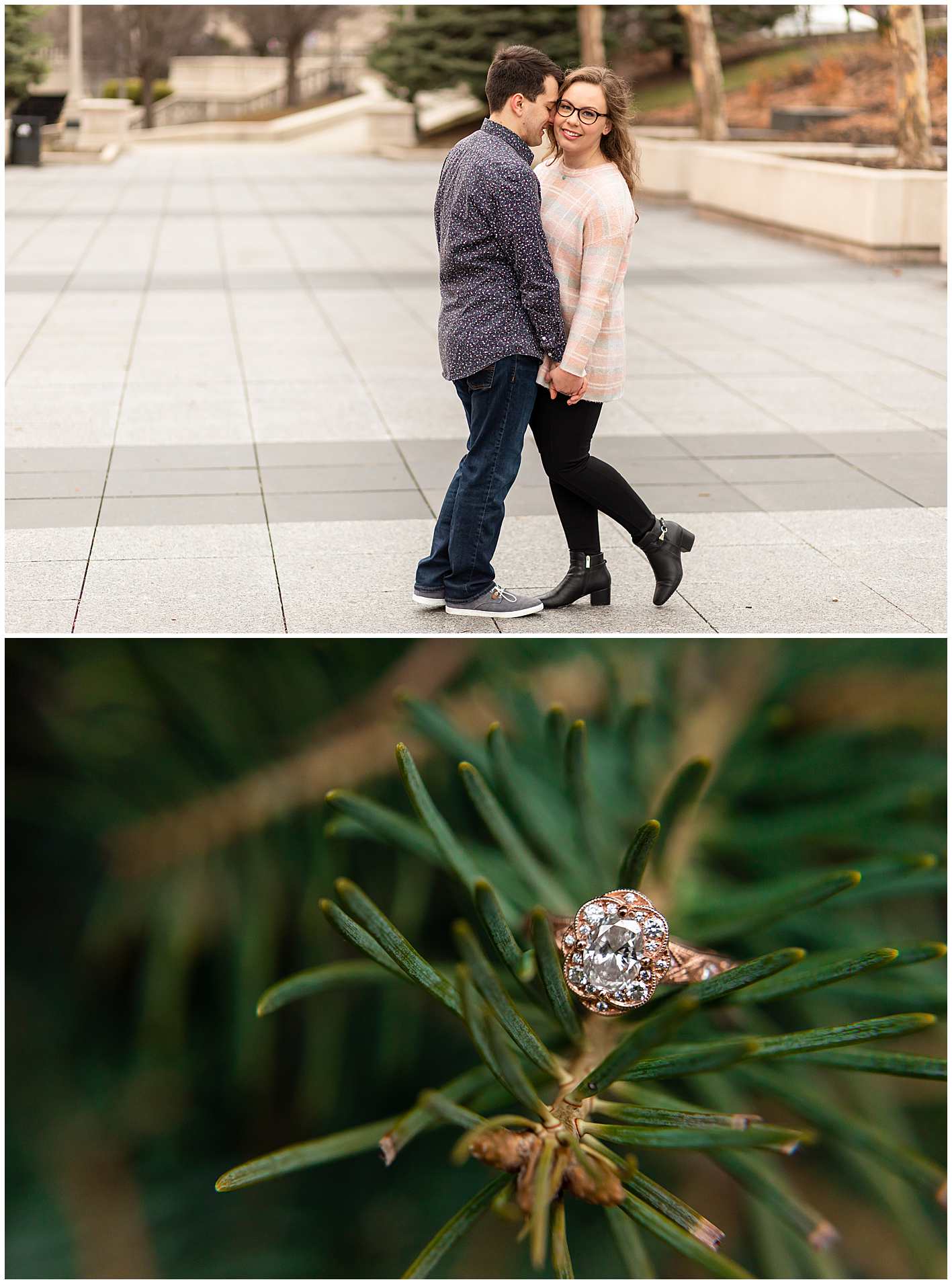 Downtown Chicago Engagement, Custom IL Engagement Ring in Evergreen Tree