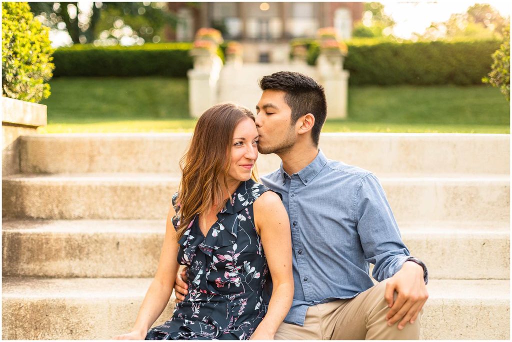 Cantigny Park Engagement Pictures on Stairs at McCormick House