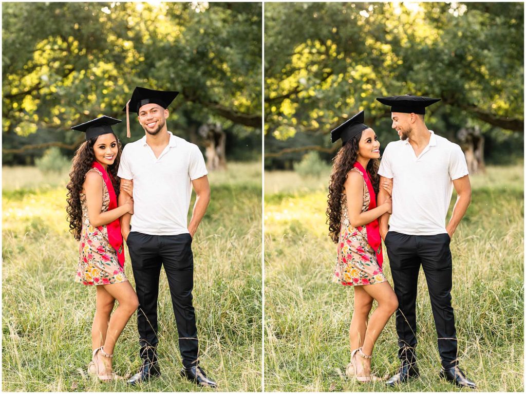 Depaul university graduates couple poses