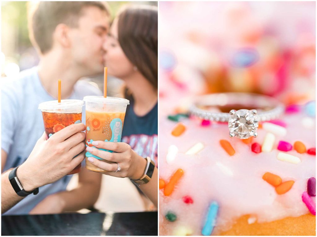 Dunkin Donuts themed engagement photos in Wheaton IL