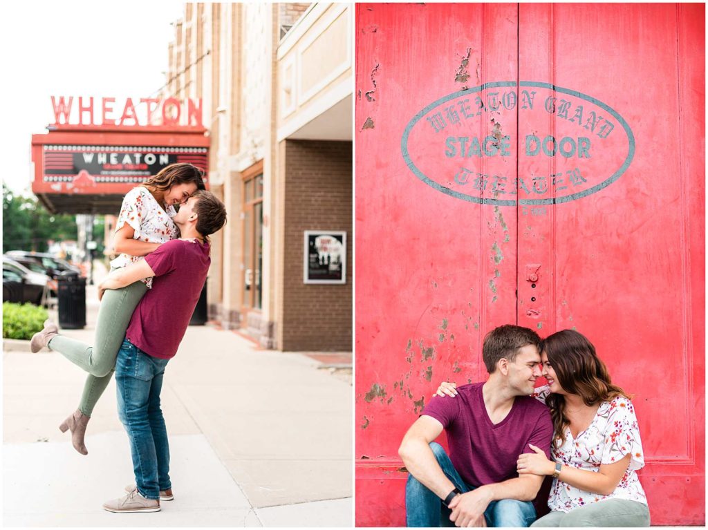 Theater Themed Engagement Pictures-Summer Engagement Photos in Wheaton, Illinois
