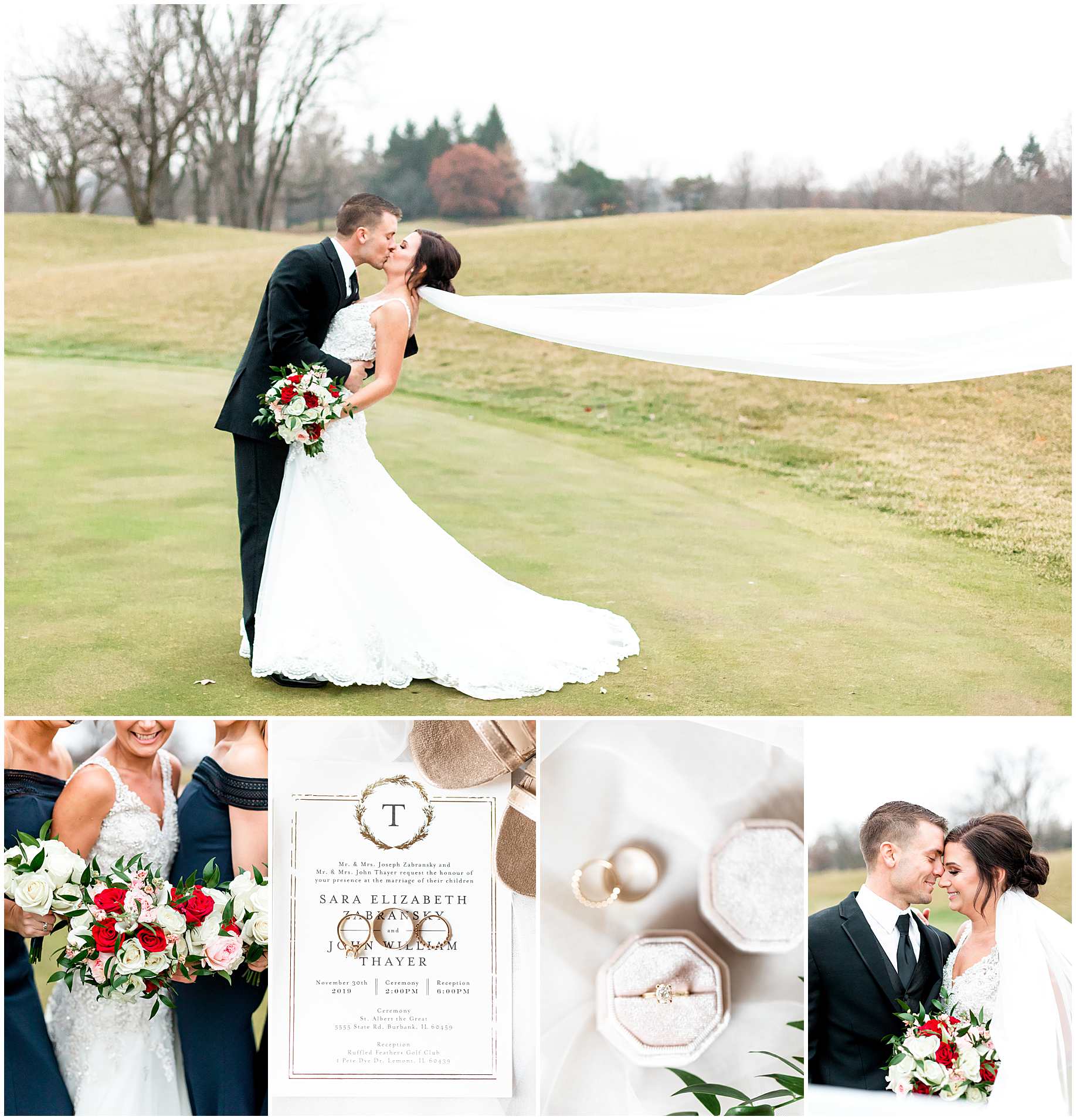 November Wedding Photos on golf course at Ruffled Feathers Golf Club in Lemont, IL